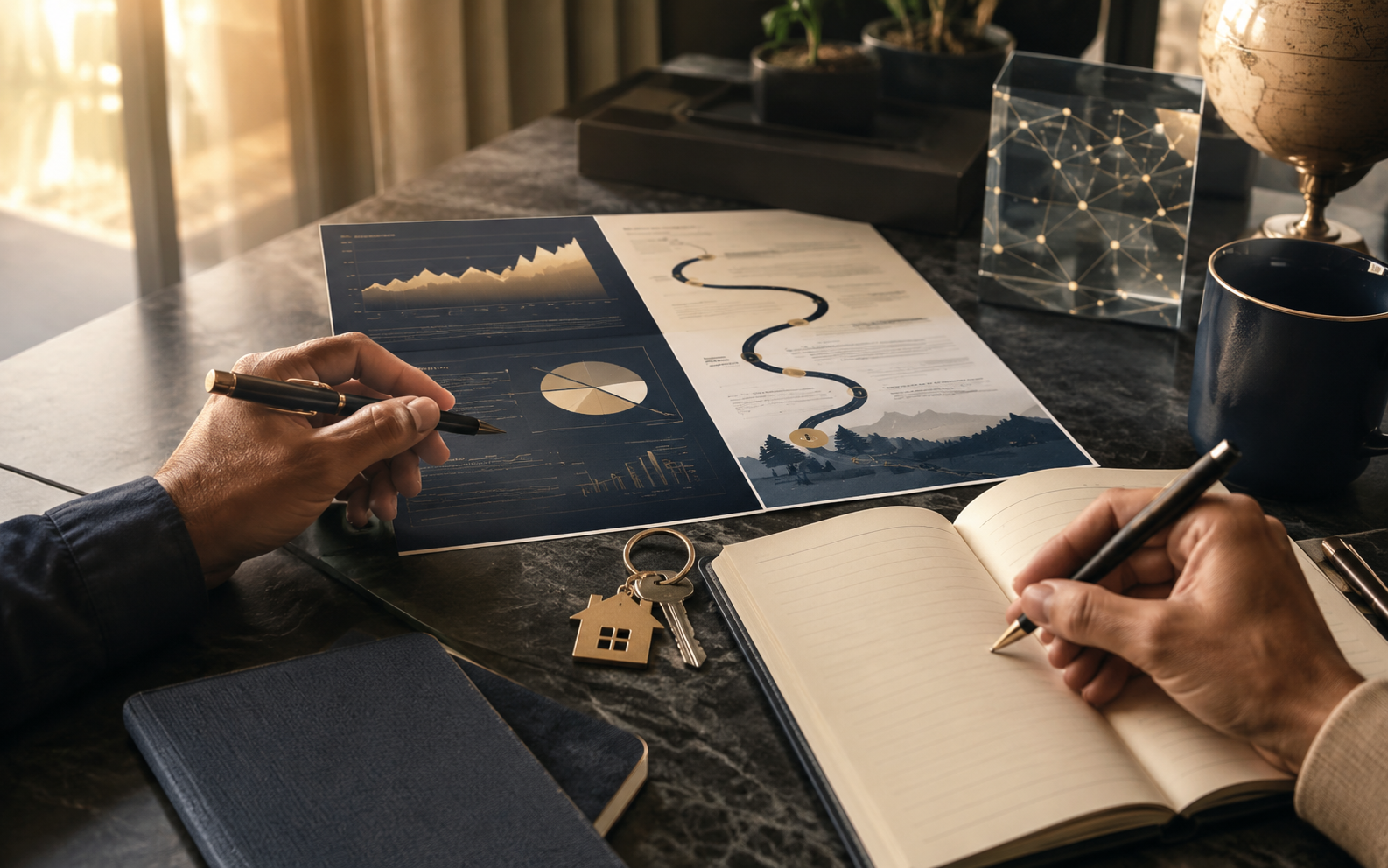 A calm wealth-planning desk